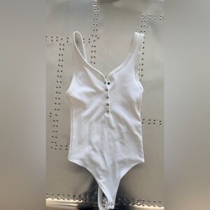 Abercrombie & Fitch White Ribbed Tank Top with Button Detail